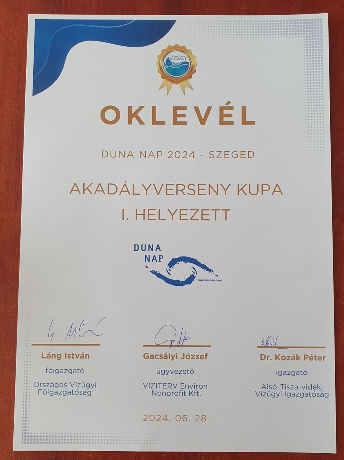 Oklevél akadályverseny I. helyezés