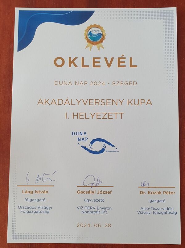 Oklevél akadályverseny I. helyezés